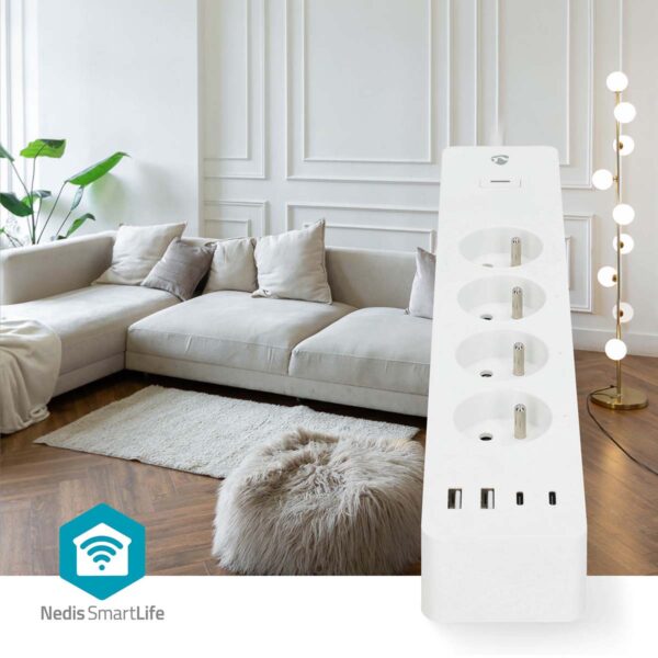 Nedis SmartLife Power Strip | Wi-Fi | 2x USB-A / 2x USB-Cƒ?› / 4x plug with earth contact (CEE 7/5) | 16 A | 3680 W | 2.00 m | 0 - 55 ?øC | Androidƒ?› / IOS | White - Image 7