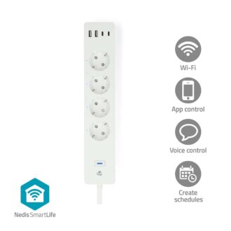 Nedis SmartLife Power Strip | Wi-Fi | 2x USB-A / 2x USB-Cƒ?› / 4x plug with earth contact (CEE 7/3) | 16 A | 3680 W | 2.00 m | 0 - 55 ?øC | Androidƒ?› / IOS | White