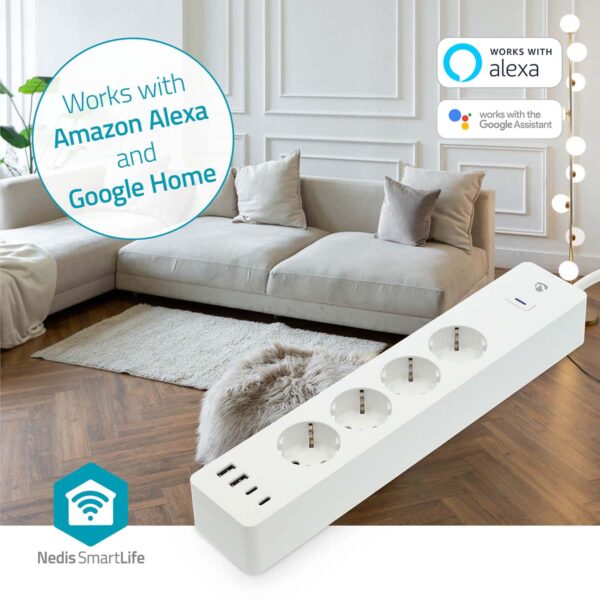 Nedis SmartLife Power Strip | Wi-Fi | 2x USB-A / 2x USB-Cƒ?› / 4x plug with earth contact (CEE 7/3) | 16 A | 3680 W | 2.00 m | 0 - 55 ?øC | Androidƒ?› / IOS | White - Image 7