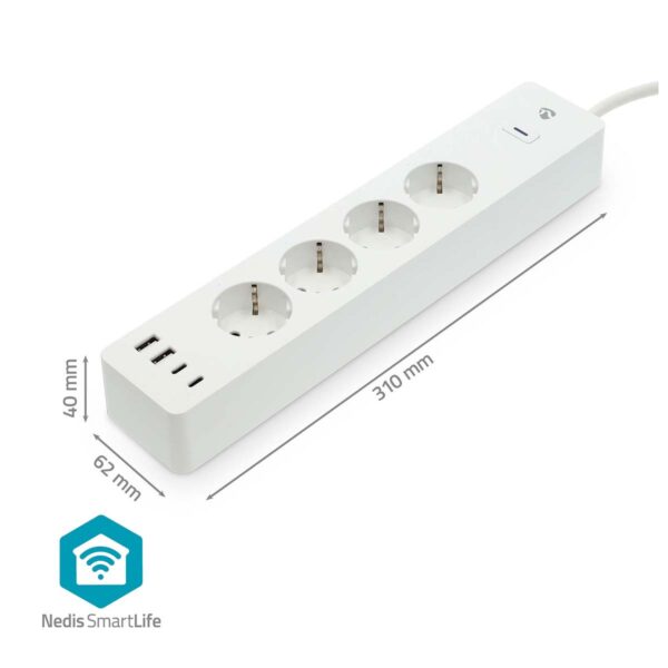Nedis SmartLife Power Strip | Wi-Fi | 2x USB-A / 2x USB-Cƒ?› / 4x plug with earth contact (CEE 7/3) | 16 A | 3680 W | 2.00 m | 0 - 55 ?øC | Androidƒ?› / IOS | White - Image 9
