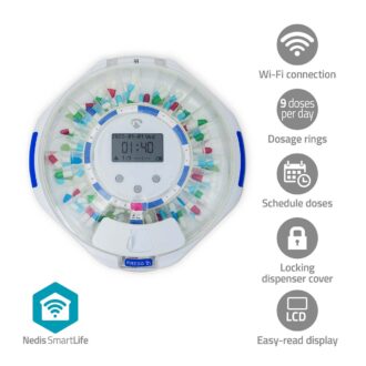 Nedis SmartLife Pill Dispenser | Wi-Fi | 28 Compartments | Number of alarmtimes: 9 Alarm Times Per Day | Beep / Light / Voice | LCD display | White