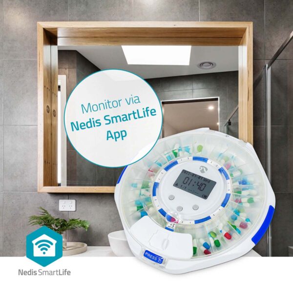 Nedis SmartLife Pill Dispenser | Wi-Fi | 28 Compartments | Number of alarmtimes: 9 Alarm Times Per Day | Beep / Light / Voice | LCD display | White - Image 7