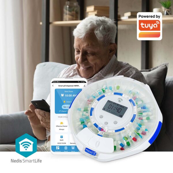 Nedis SmartLife Pill Dispenser | Wi-Fi | 28 Compartments | Number of alarmtimes: 9 Alarm Times Per Day | Beep / Light / Voice | LCD display | White - Image 8