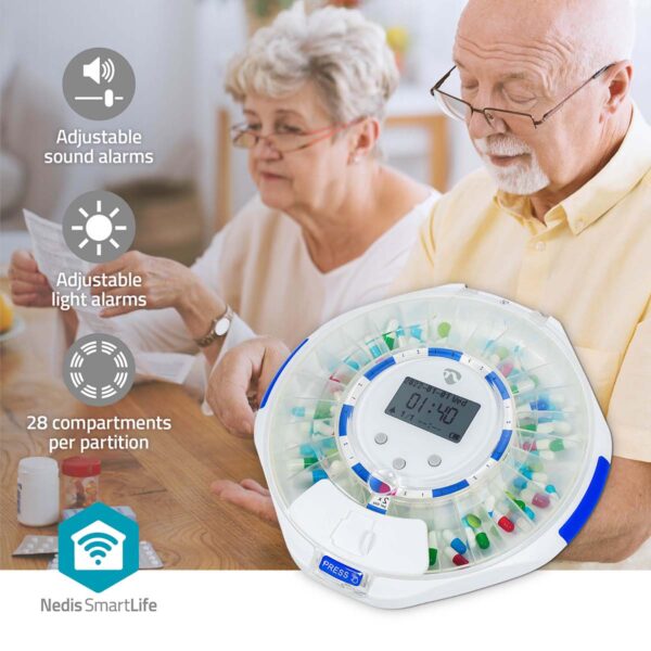 Nedis SmartLife Pill Dispenser | Wi-Fi | 28 Compartments | Number of alarmtimes: 9 Alarm Times Per Day | Beep / Light / Voice | LCD display | White - Image 9