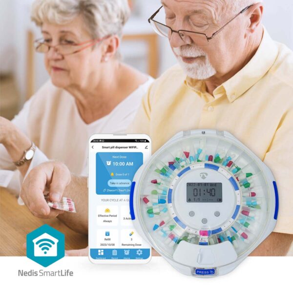 Nedis SmartLife Pill Dispenser | Wi-Fi | 28 Compartments | Number of alarmtimes: 9 Alarm Times Per Day | Beep / Light / Voice | LCD display | White - Image 6