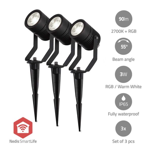 Nedis Smartlife Outdoor Light | 3 x 90 lm | Zigbee 3.0 | 3 x 3 W | RGB | 2700 K | Aluminium | Androidƒ?› / IOS