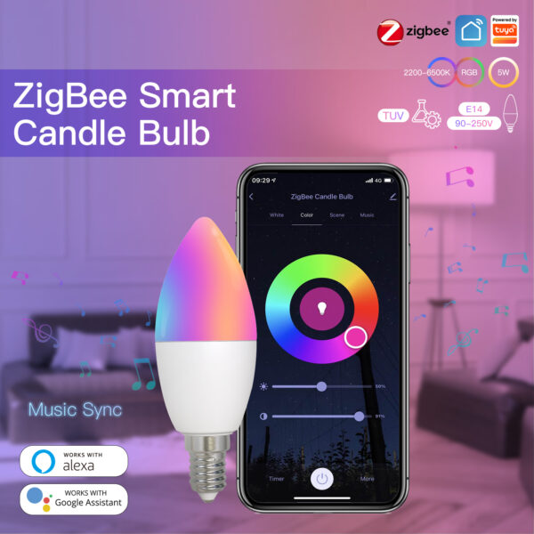 ZigBee Smart E14 Candle LED Light Candle Bulb 5W RGBCCT 2200-6500K Alexa Google Voice Control - Image 4