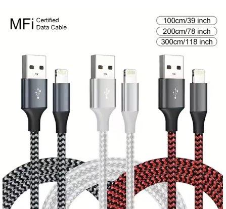 1M USB-A to Lightning MFi Certified Fast Charging Cable – Durable Grey Braided Design for iPhone & iPad - Image 2