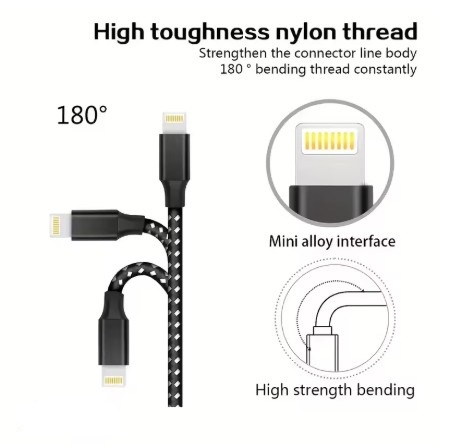 1M USB-A to Lightning MFi Certified Fast Charging Cable – Durable Grey Braided Design for iPhone & iPad - Image 3