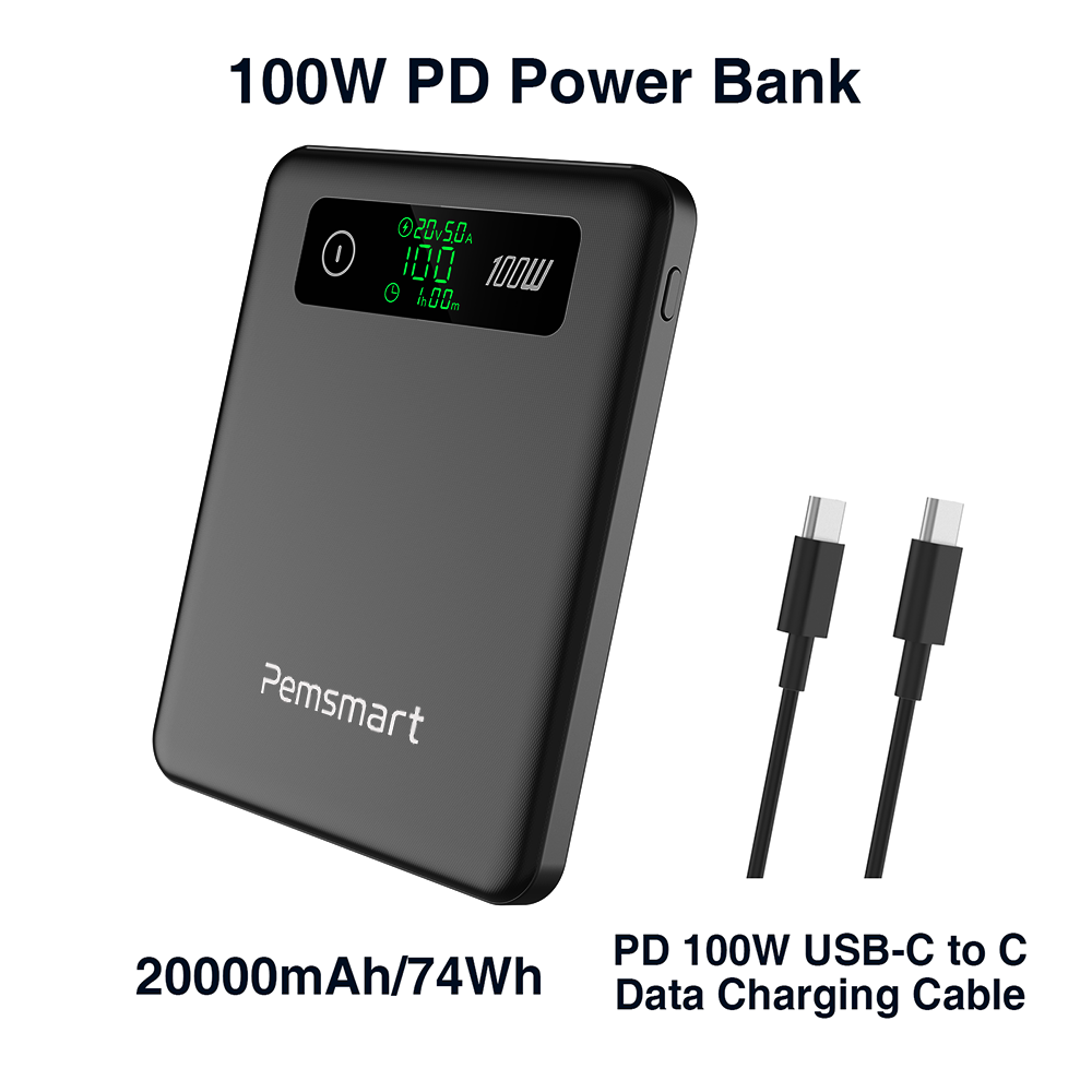 Pemsmart PD-100LS 100W Power Bank 20000mAh (74Wh) – Flight Safe USB-C Fast Charging Portable Laptop Charger